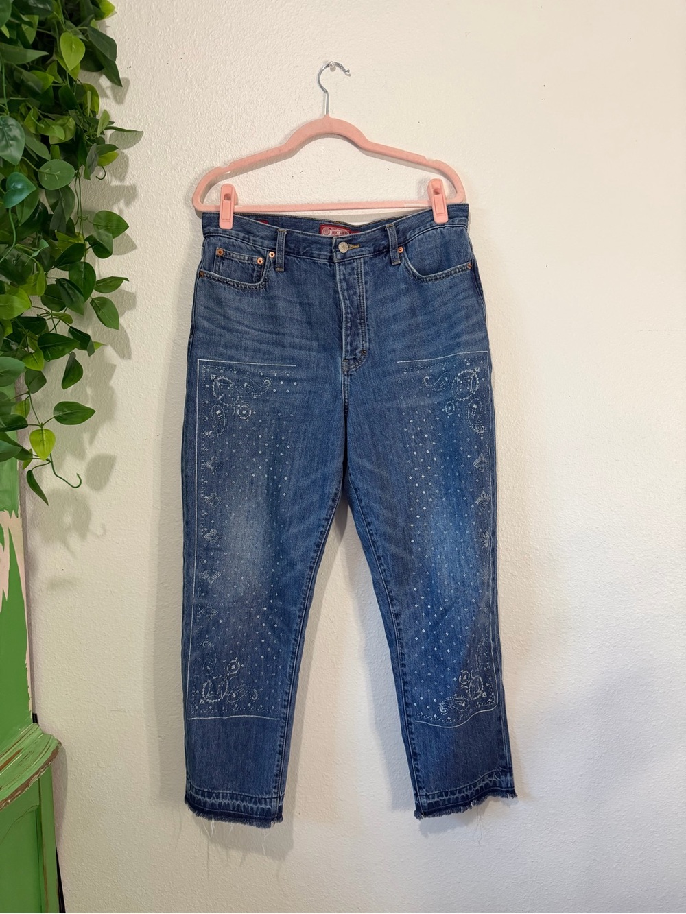 Lucky Brand Legend Drew Mom High Rise Taper Jeans Paisley Bandana Print 12